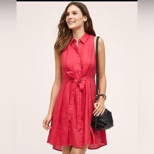 Anthropologie HD in Paris Printemps Linen Shirtdress pink sleeveless Size 6 EUC